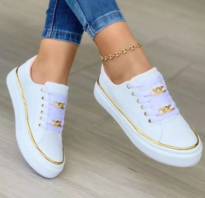 African European American 2026 Spring/Summer Large Size 42 Thick-Tread Chain Sporty Low-Top Lace-Up Closed Toe Casual Women's Leather Shoes Viscose Technology Trendy Metal Sewing Line Elements Fashion