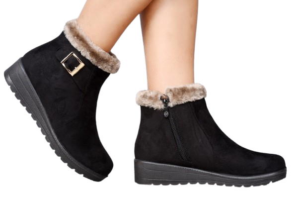 Ladies Flat Ankle Boots – Velvet Upper, Warm Fur Innersole, High-Quality Durable Rubber Sole, Side Zip Closure, Normal Fit – Stylish & Comfortable Winter Footwear for Women