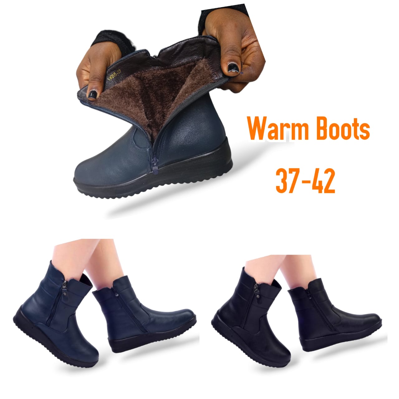 Ladies Flat Ankle Boots – Velvet Upper, Warm Fur Innersole, High-Quality Durable Rubber Sole, Side Zip Closure, Normal Fit – Stylish & Comfortable Winter Footwear for Women
