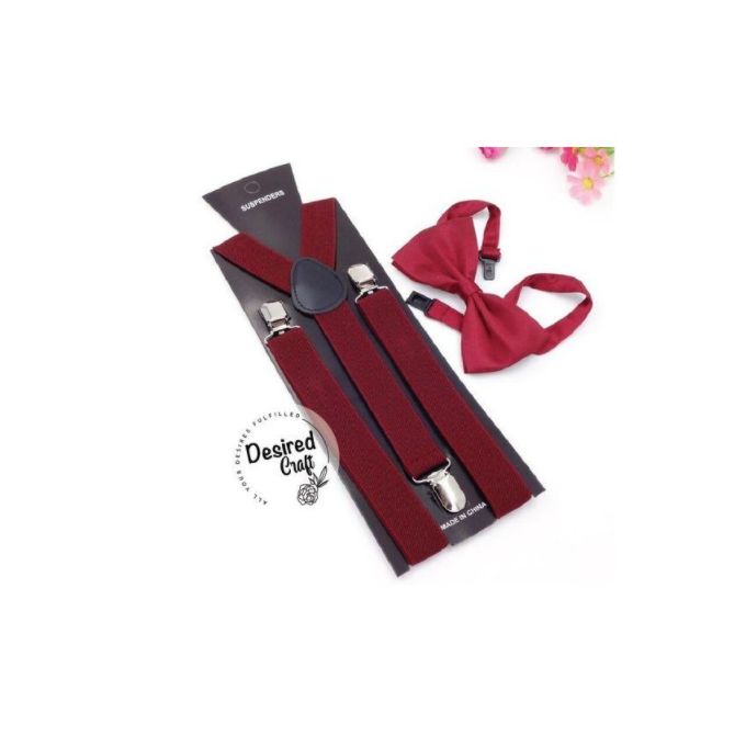 2Pcs Set of Men’s Adjustable Suspenders & Matching Bowtie – Elastic Y-Shape Braces with Strong Metal Clips, Stylish Formal Accessory for Weddings, Parties, Tuxedos & Business Outfits