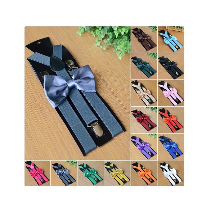 2Pcs Set of Men’s Adjustable Suspenders & Matching Bowtie – Elastic Y-Shape Braces with Strong Metal Clips, Stylish Formal Accessory for Weddings, Parties, Tuxedos & Business Outfits