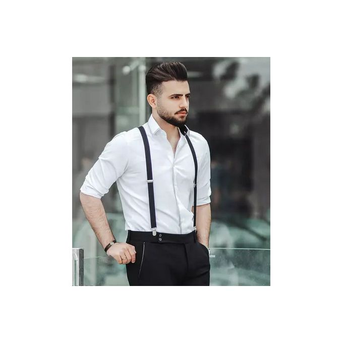 2Pcs Set of Men’s Adjustable Suspenders & Matching Bowtie – Elastic Y-Shape Braces with Strong Metal Clips, Stylish Formal Accessory for Weddings, Parties, Tuxedos & Business Outfits