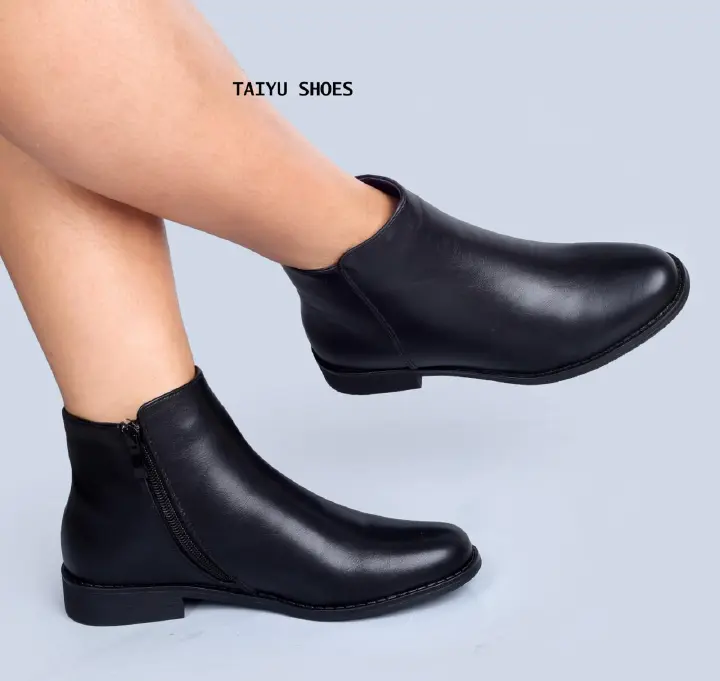 Women’s Black Ankle Booties – Elegant Leather-Look Low Heel Boots with Side Zip Closure, Round Toe Comfortable Casual & Formal Fashion Shoes