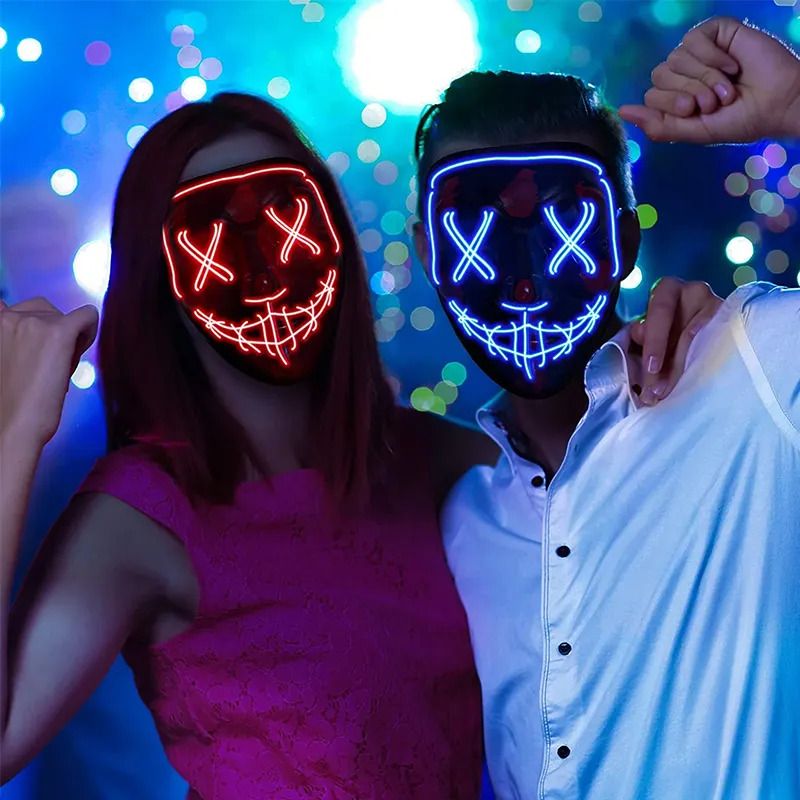 Halloween glow mask black V word with blood horror LED mask ghost face fluorescent atmosphere props Halloween Masks LED Light Up Purge Mask Halloween Mask Led Mask Scary Halloween masquerade Mask .