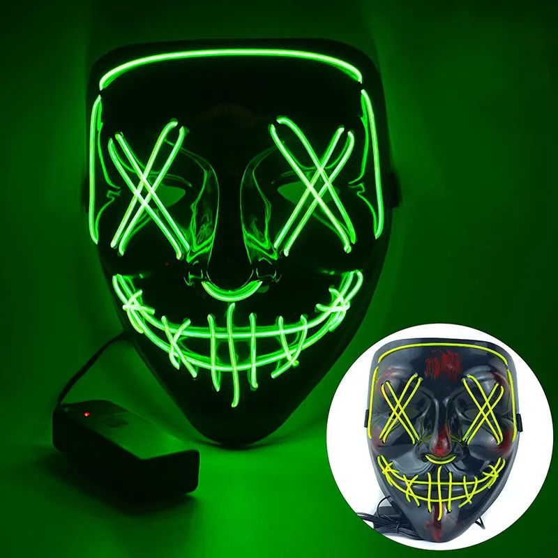 Halloween glow mask black V word with blood horror LED mask ghost face fluorescent atmosphere props Halloween Masks LED Light Up Purge Mask Halloween Mask Led Mask Scary Halloween masquerade Mask .