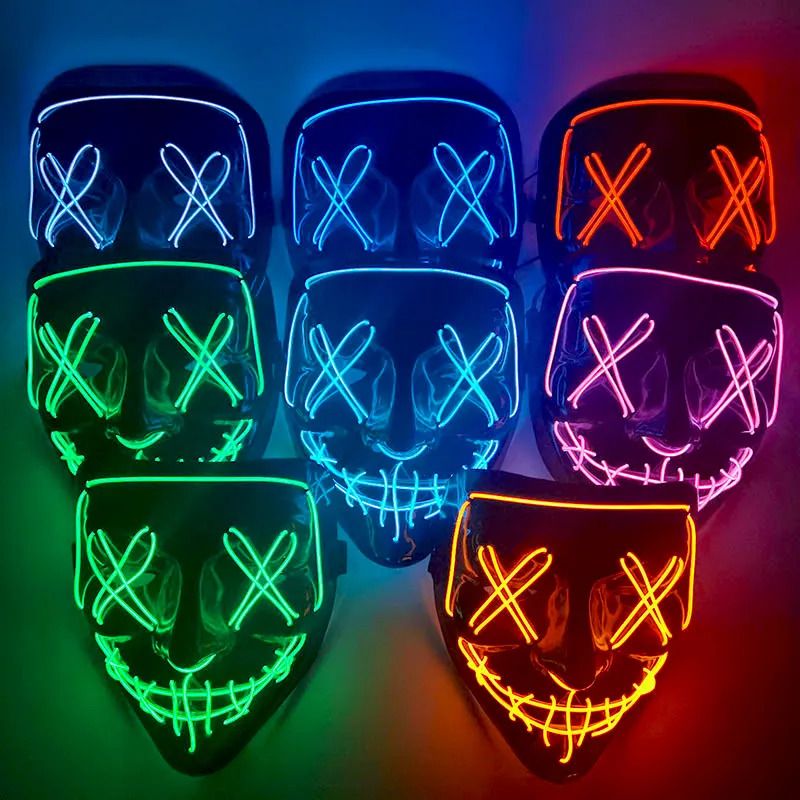 Halloween glow mask black V word with blood horror LED mask ghost face fluorescent atmosphere props Halloween Masks LED Light Up Purge Mask Halloween Mask Led Mask Scary Halloween masquerade Mask .