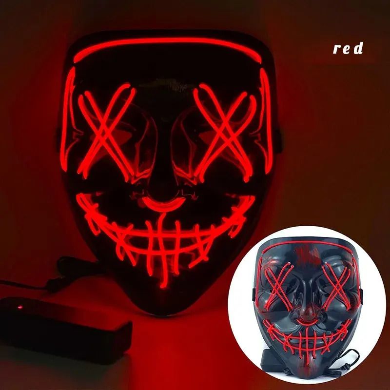 Halloween glow mask black V word with blood horror LED mask ghost face fluorescent atmosphere props Halloween Masks LED Light Up Purge Mask Halloween Mask Led Mask Scary Halloween masquerade Mask .