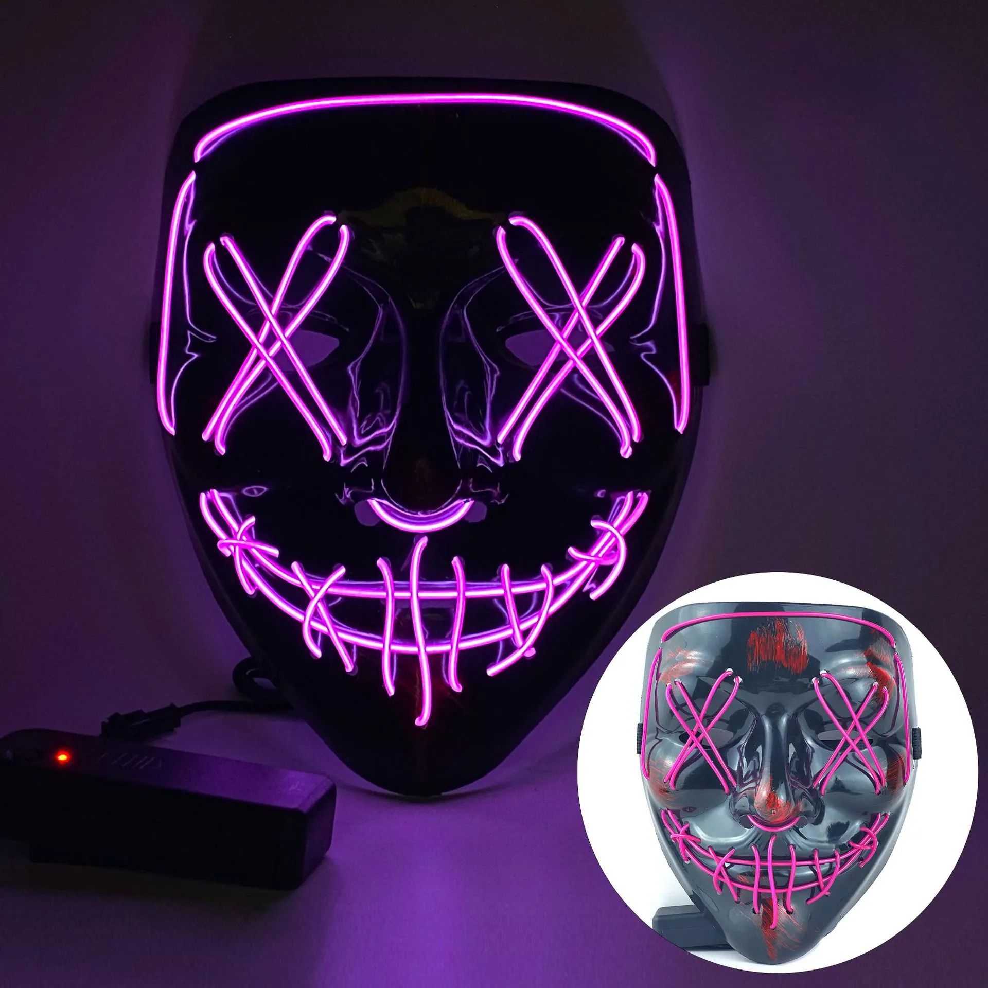 Halloween glow mask black V word with blood horror LED mask ghost face fluorescent atmosphere props Halloween Masks LED Light Up Purge Mask Halloween Mask Led Mask Scary Halloween masquerade Mask .