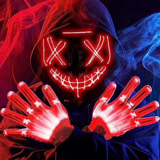 Halloween glow mask black V word with blood horror LED mask ghost face fluorescent atmosphere props Halloween Masks LED Light Up Purge Mask Halloween Mask Led Mask Scary Halloween masquerade Mask .