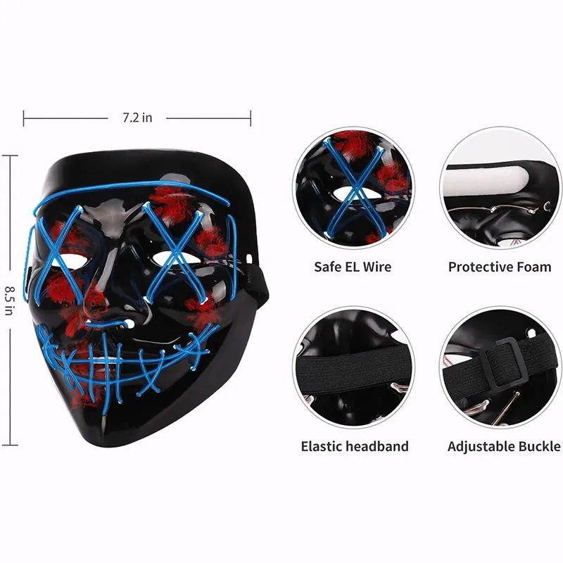 Halloween glow mask black V word with blood horror LED mask ghost face fluorescent atmosphere props Halloween Masks LED Light Up Purge Mask Halloween Mask Led Mask Scary Halloween masquerade Mask .