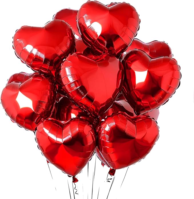 10 pcs Red Heart Balloons Helium 18 Inch Heart Shaped Foil Balloons for Valentines Day Mother's Day Engagement Anniversary Birthday Bridal Wedding Party Decorations valentines heart  graduation roman