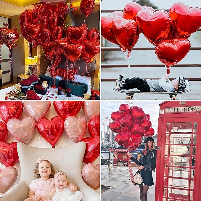 10 pcs Red Heart Balloons Helium 18 Inch Heart Shaped Foil Balloons for Valentines Day Mother's Day Engagement Anniversary Birthday Bridal Wedding Party Decorations valentines heart  graduation roman