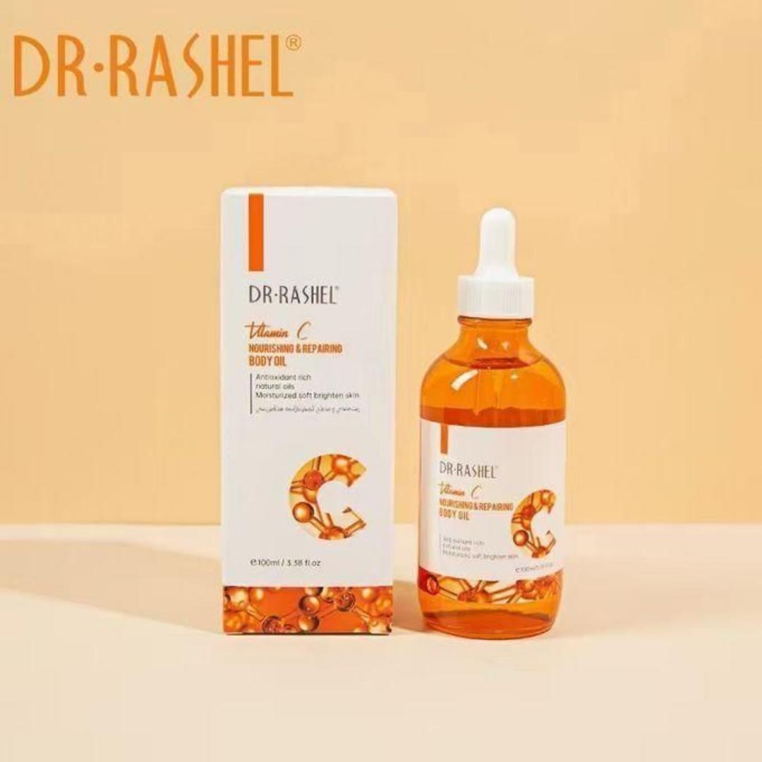 DR RASHEL Vitamin C Nourishing & Repairing Body Oil for Moisturizing Whitening Anti-Wrinkle Anti-Acne Shrink Pores Sooth Skin & Massage 100ml