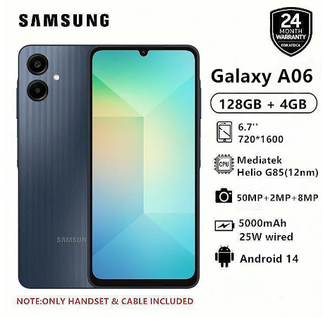 New Arrival Samsung Galaxy A06 128GB+4GB 50MP Camera 6.7" 90Hz MTK Helio G85 (12nm) 5000mAh 25W Type-C Charge Android 14 Smart Phones Side Fingerprint Unlock phone