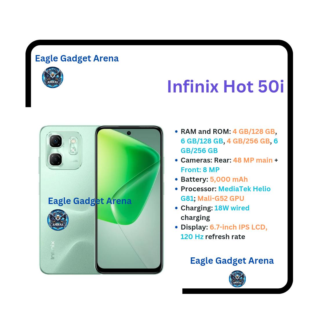 Infinix hot 50i 128GB + 12(6+6)GB 6.7" Screen 5000Mah Battery Capacity with 18W Type-C Charging 48MP Camera Fingerprint Lock Smart Phone