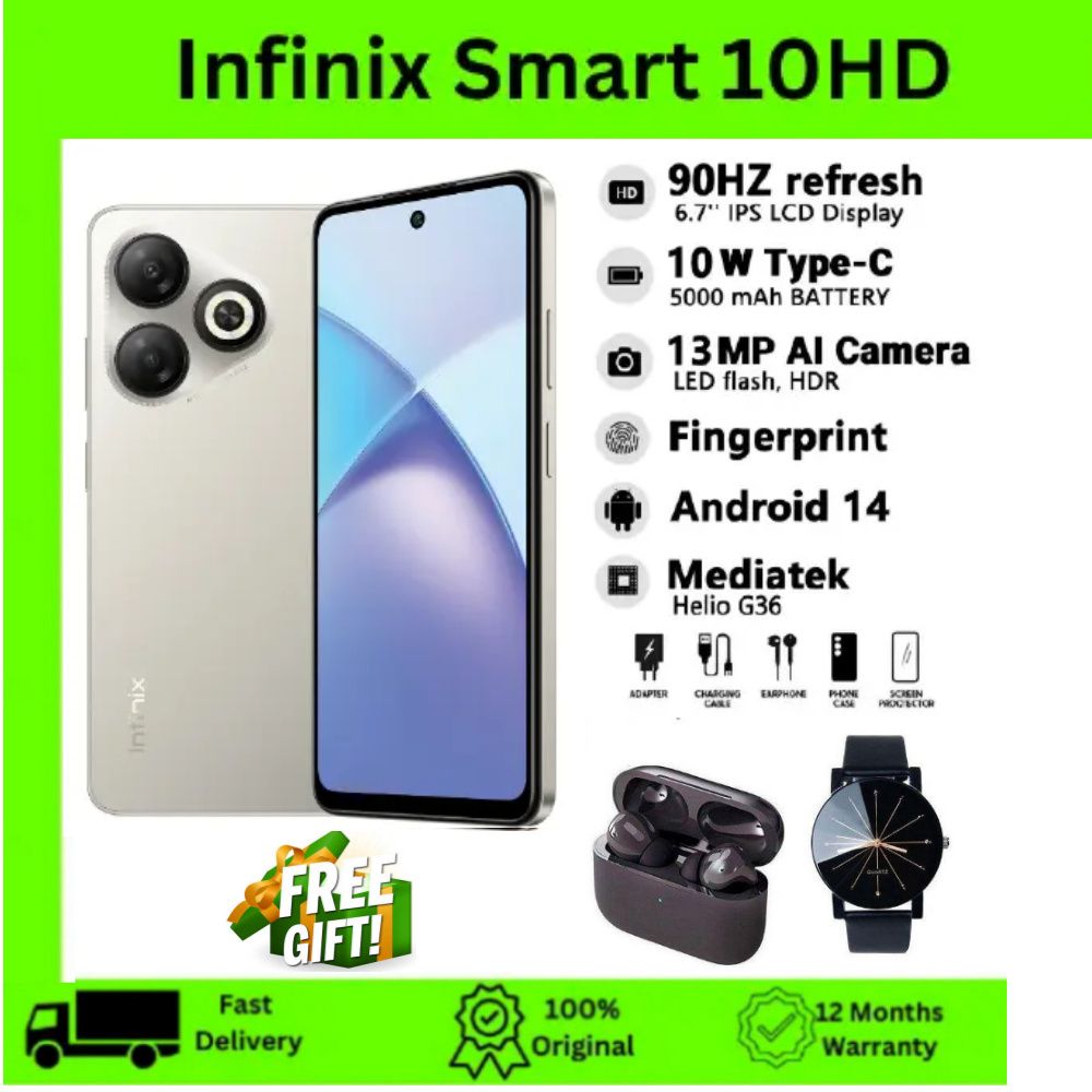 [NEW ARRIVAL DISCOUNTED] Infinix SMART 10 HD 4(2+2)GB RAM + 64GB 6.7" 90Hz Brand New Phone Dual SIM 4G 5000mAh Battery With Type-C Charging 13MP Camera G81 Fingerprint Lock Android 14.