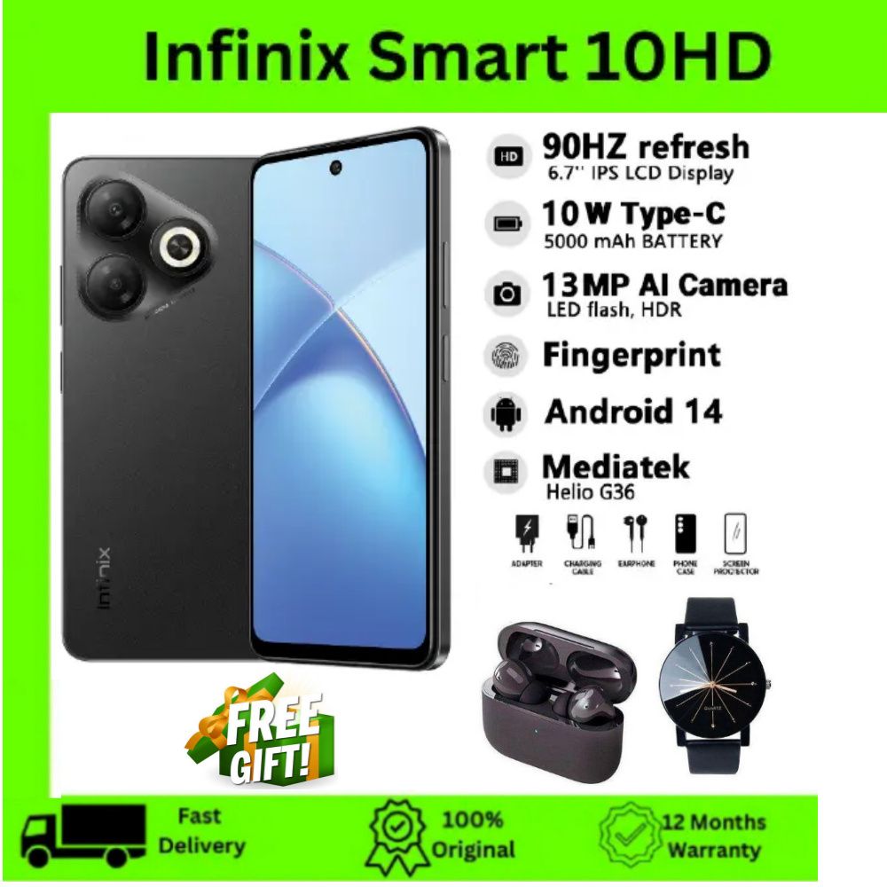 [NEW ARRIVAL DISCOUNTED] Infinix SMART 10 HD 4(2+2)GB RAM + 64GB 6.7" 90Hz Brand New Phone Dual SIM 4G 5000mAh Battery With Type-C Charging 13MP Camera G81 Fingerprint Lock Android 14.