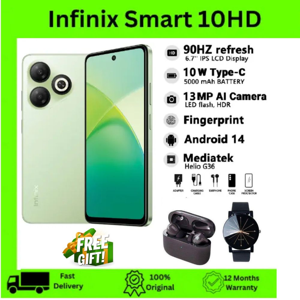 [NEW ARRIVAL DISCOUNTED] Infinix SMART 10 HD 4(2+2)GB RAM + 64GB 6.7" 90Hz Brand New Phone Dual SIM 4G 5000mAh Battery With Type-C Charging 13MP Camera G81 Fingerprint Lock Android 14.