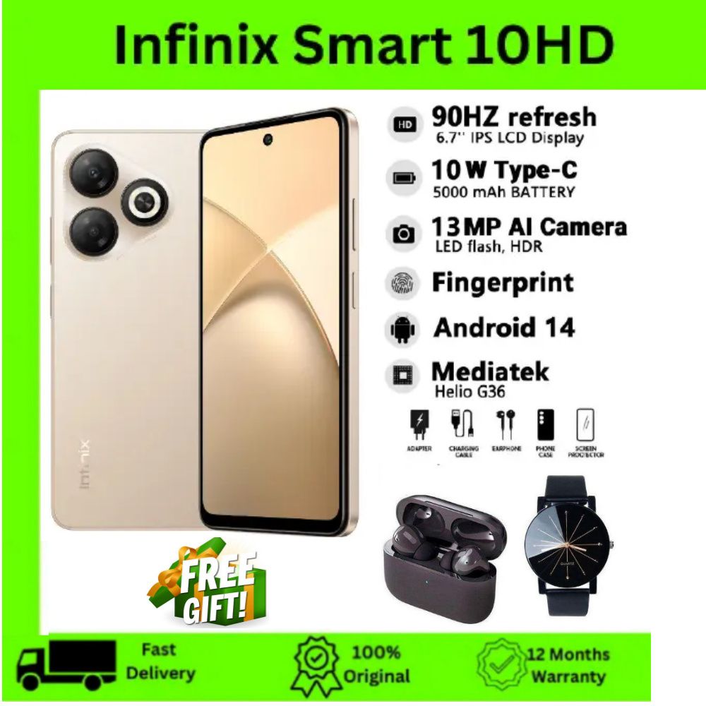 [NEW ARRIVAL DISCOUNTED] Infinix SMART 10 HD 4(2+2)GB RAM + 64GB 6.7" 90Hz Brand New Phone Dual SIM 4G 5000mAh Battery With Type-C Charging 13MP Camera G81 Fingerprint Lock Android 14.