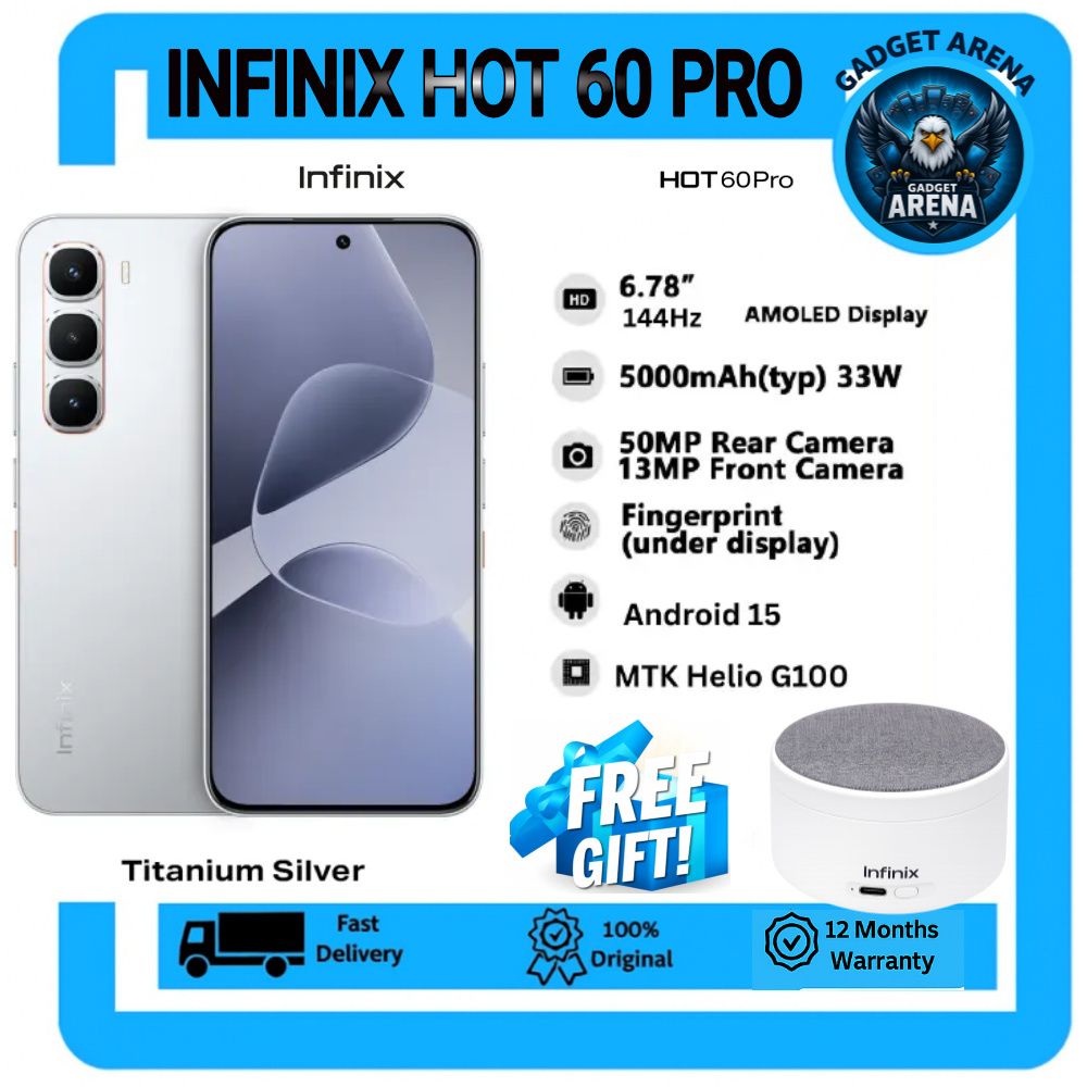 [NEW ARRIVAL OFFER] Infinix Hot 60 Pro 128GB+16(8+8)GB 6.78" 144Hz Screen 4G Phone Dual SIM 5160mAh Battery 45W Charging 50MP Camera Fingerprint Lock Android 15 + FREE GIFT