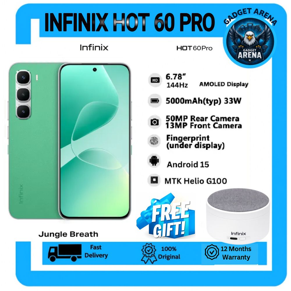 [NEW ARRIVAL OFFER] Infinix Hot 60 Pro 128GB+16(8+8)GB 6.78" 144Hz Screen 4G Phone Dual SIM 5160mAh Battery 45W Charging 50MP Camera Fingerprint Lock Android 15 + FREE GIFT