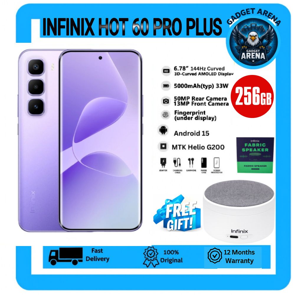 [New Arrival] Infinix Hot 60 Pro Plus 256GB+16(8+8)GB 6.78" 144Hz Curved AMOLED Display 50+13MP Camera 5160mAh Battery 45W Fast Charging Corning Gorilla Glass 7i IP65 + FREE GIFT