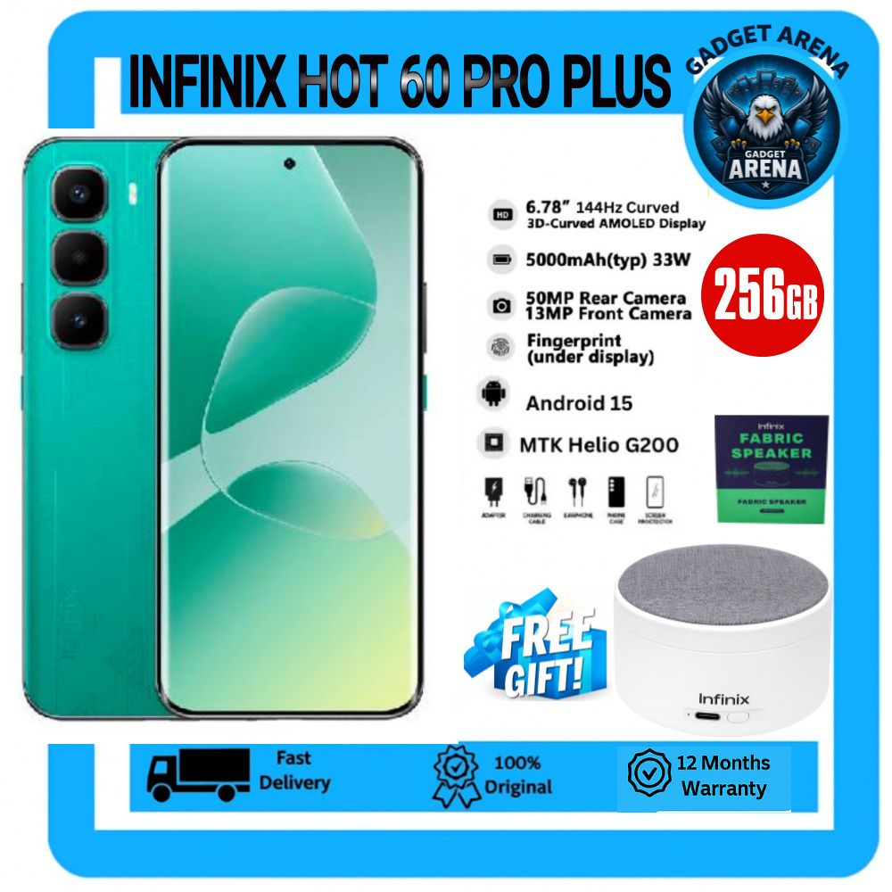 [New Arrival] Infinix Hot 60 Pro Plus 256GB+16(8+8)GB 6.78" 144Hz Curved AMOLED Display 50+13MP Camera 5160mAh Battery 45W Fast Charging Corning Gorilla Glass 7i IP65 + FREE GIFT