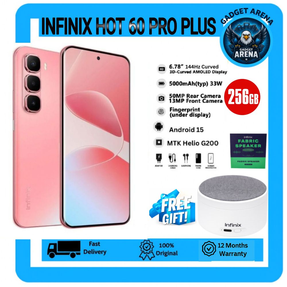 [New Arrival] Infinix Hot 60 Pro Plus 256GB+16(8+8)GB 6.78" 144Hz Curved AMOLED Display 50+13MP Camera 5160mAh Battery 45W Fast Charging Corning Gorilla Glass 7i IP65 + FREE GIFT