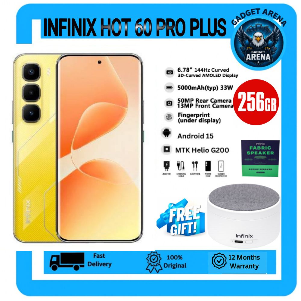 [New Arrival] Infinix Hot 60 Pro Plus 256GB+16(8+8)GB 6.78" 144Hz Curved AMOLED Display 50+13MP Camera 5160mAh Battery 45W Fast Charging Corning Gorilla Glass 7i IP65 + FREE GIFT