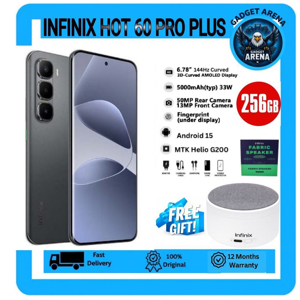 [New Arrival] Infinix Hot 60 Pro Plus 256GB+16(8+8)GB 6.78" 144Hz Curved AMOLED Display 50+13MP Camera 5160mAh Battery 45W Fast Charging Corning Gorilla Glass 7i IP65 + FREE GIFT