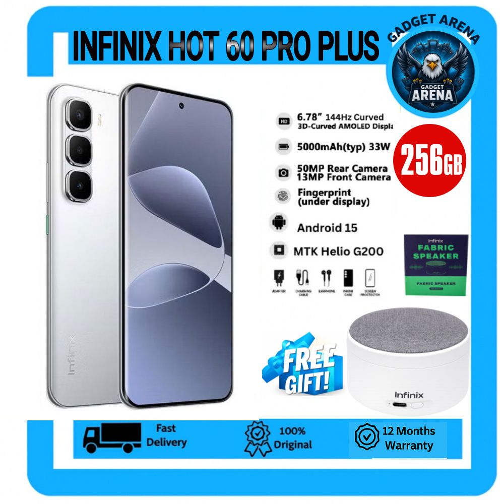 [New Arrival] Infinix Hot 60 Pro Plus 256GB+16(8+8)GB 6.78" 144Hz Curved AMOLED Display 50+13MP Camera 5160mAh Battery 45W Fast Charging Corning Gorilla Glass 7i IP65 + FREE GIFT