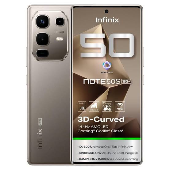[SUPER DEALS] Infinix Note 50S 5G Network 256GB+16GB (8+8)GB RAM 6.78" 144Hz Screen Dual SIM Phone 63MP Camera 5200mAh Battery45W charging Android 15 + FREE GIFT