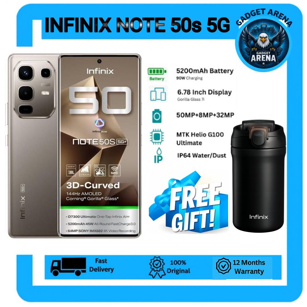 [SUPER DEALS] Infinix Note 50S 5G Network 256GB+16GB (8+8)GB RAM 6.78" 144Hz Screen Dual SIM Phone 63MP Camera 5200mAh Battery45W charging Android 15 + FREE GIFT