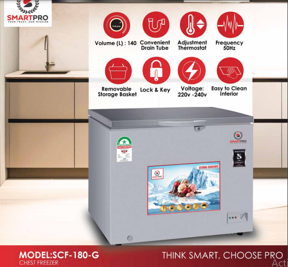 SMARTPRO 140Ltrs CHEST FREEZER SCF-180G 5 years warranty on compressor and 1 year on freezer