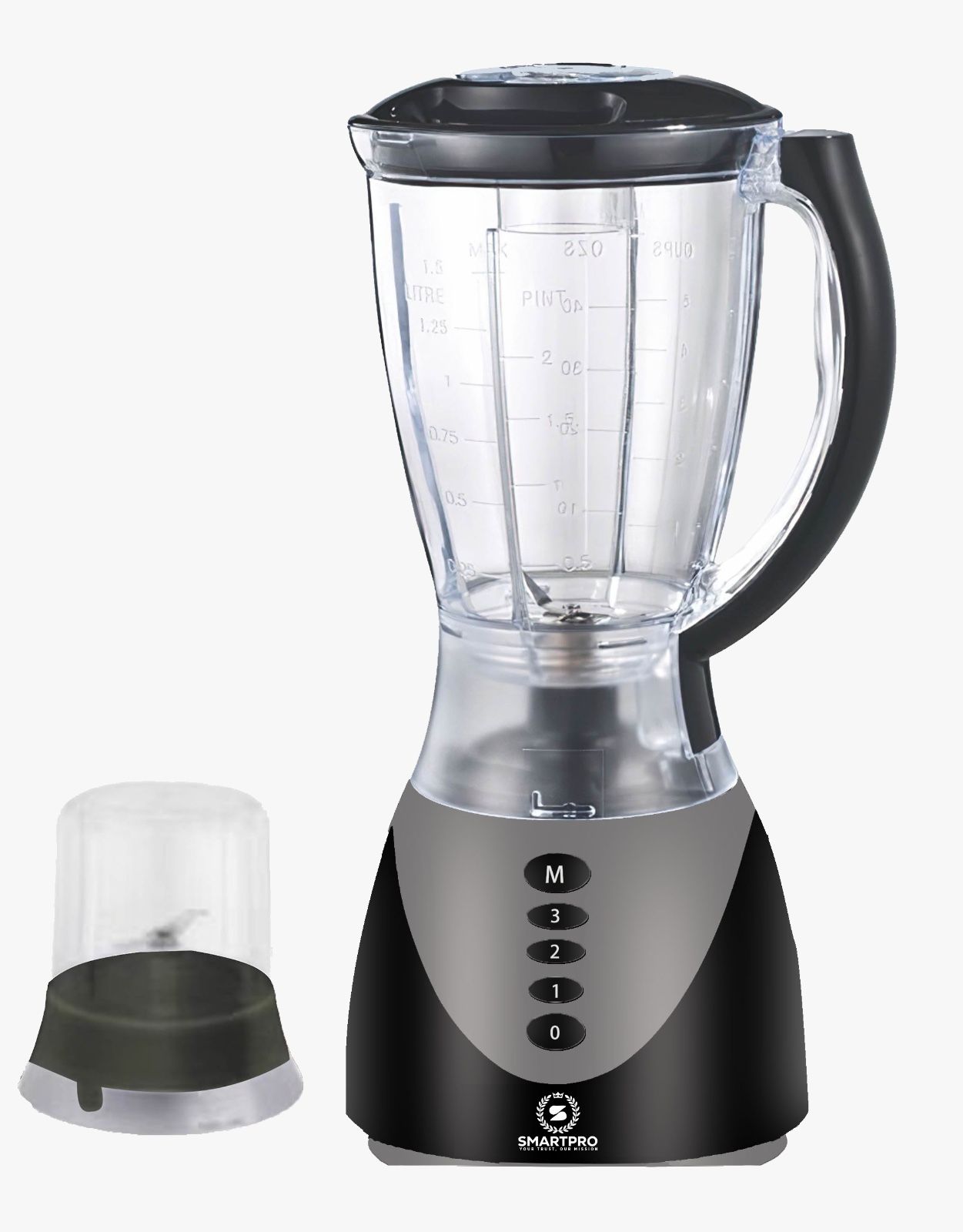 SmartPro 1.5L Multifunctional 2 In 1 Blender SBL-853B Powerful 4 Speed Motor Countertop Blender with Grinding Machine and Coffee Mill Fruit Juicer with 5 Cupjar and Super Sharp Stainless Steel Blades