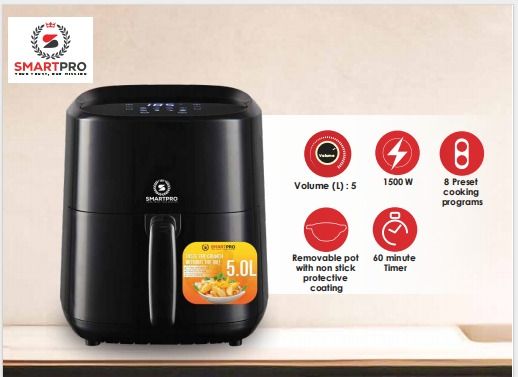 SMARTPRO 5Litres  Digital Electric Air Fryer SAF-231B 60 Minutes Timer Non Stick Black