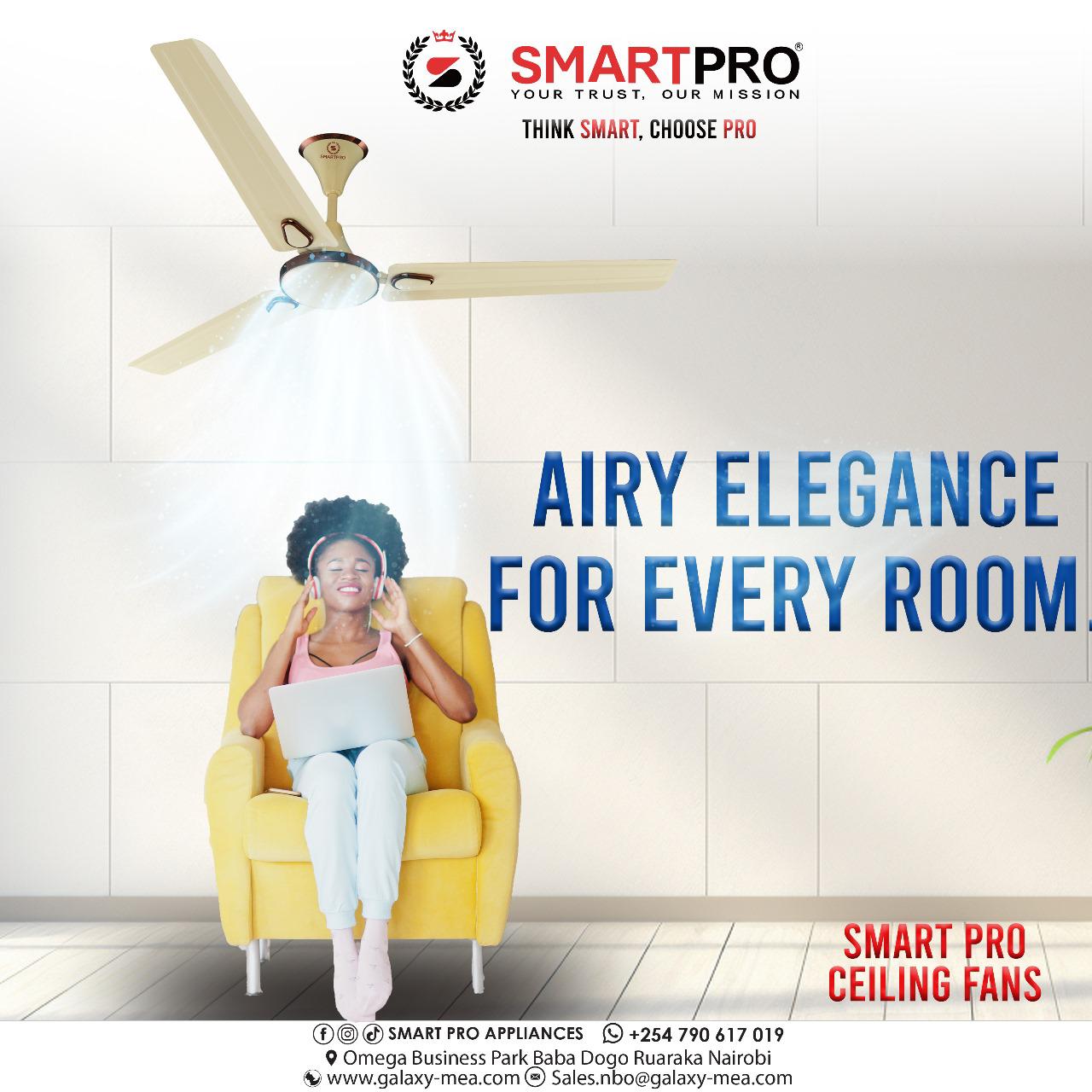 SMARTPRO Ceiling Fan 48 Inch and 56 Inch with 4 Blades Double Bearing 100% Copper Wire High Performance 1 Year Warranty