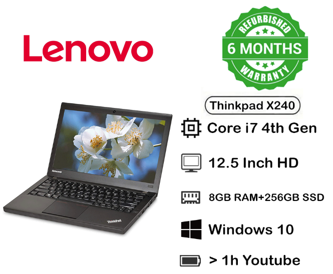 Special Limited Offer Refurbished Lenovo ThinkPad X240 Laptop Core i7 8 GB RAM 256GB SSD 12.5 Inch Screen Size 4th Generation Laptop Windows 10 Installed and Microsoft Office