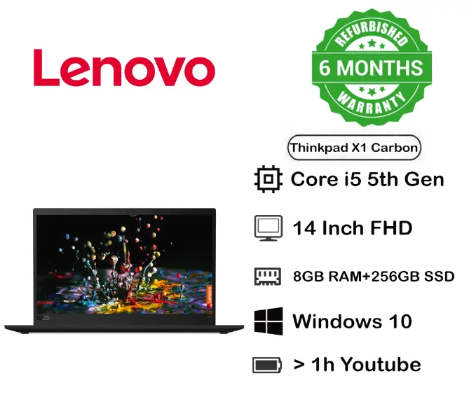 Special Offer Refurbished Lenovo Thinkpad X1 Carbon Ultrabook Laptop Core i5 8gb Ram 256gb SSD 5th Generation Laptop 14 Slim Inch Screen Size With With Windows and Office installed TECHNO SUPREME