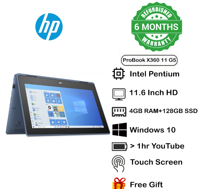 {Free Mouse} Refurbished HP ProBook X360 11 G5 Touchscreen Intel Pentium 4GB RAM 128GB SSD with Windows 10 and Microsoft Office Installed Computer Grade One Laptop TECHNO SUPREME
