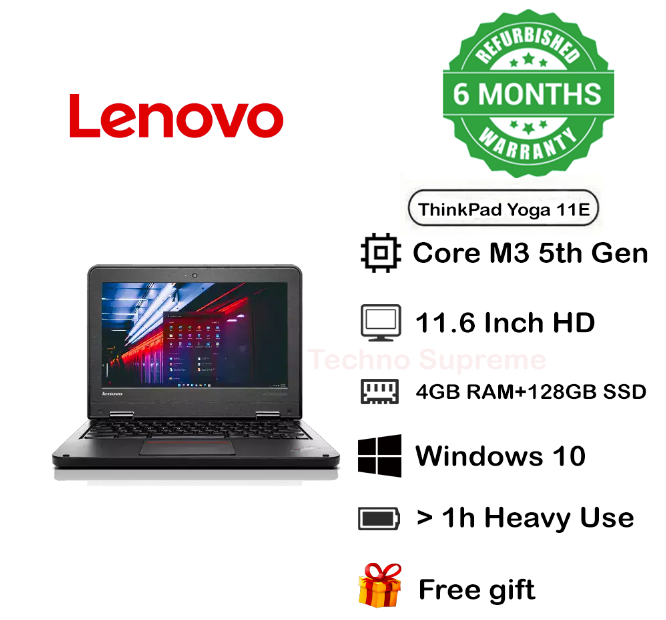 Free Gift Refurbished  Lenovo Thinkpad 11E Laptop Core M35th Generation 4GB Ram128GBSSD Grade One Laptop with Windows and Office Installed TECHNO SUPREME