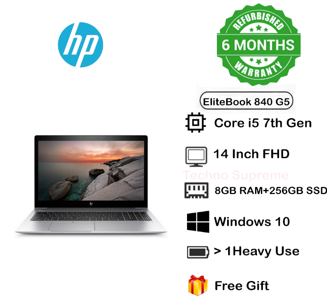 Free Offer Gift Refurbished HP EliteBook 840 G5 Core i5 7th Generation 8 GB Ram 256 GB SSD silver in Color 14-inch Screen Size With both Windows and Office Installed Ultra Slim Laptop
