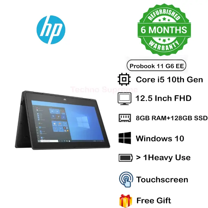 Limited Time Offer Refurbished HP Probook 11 G6 EE Laptop 10th Generation X360 Touchscreen Laptop Core i5 8 GB Ram 128GB SSD 10th Generation 12.5 Inch Screen in Size With Windows and Office Installed