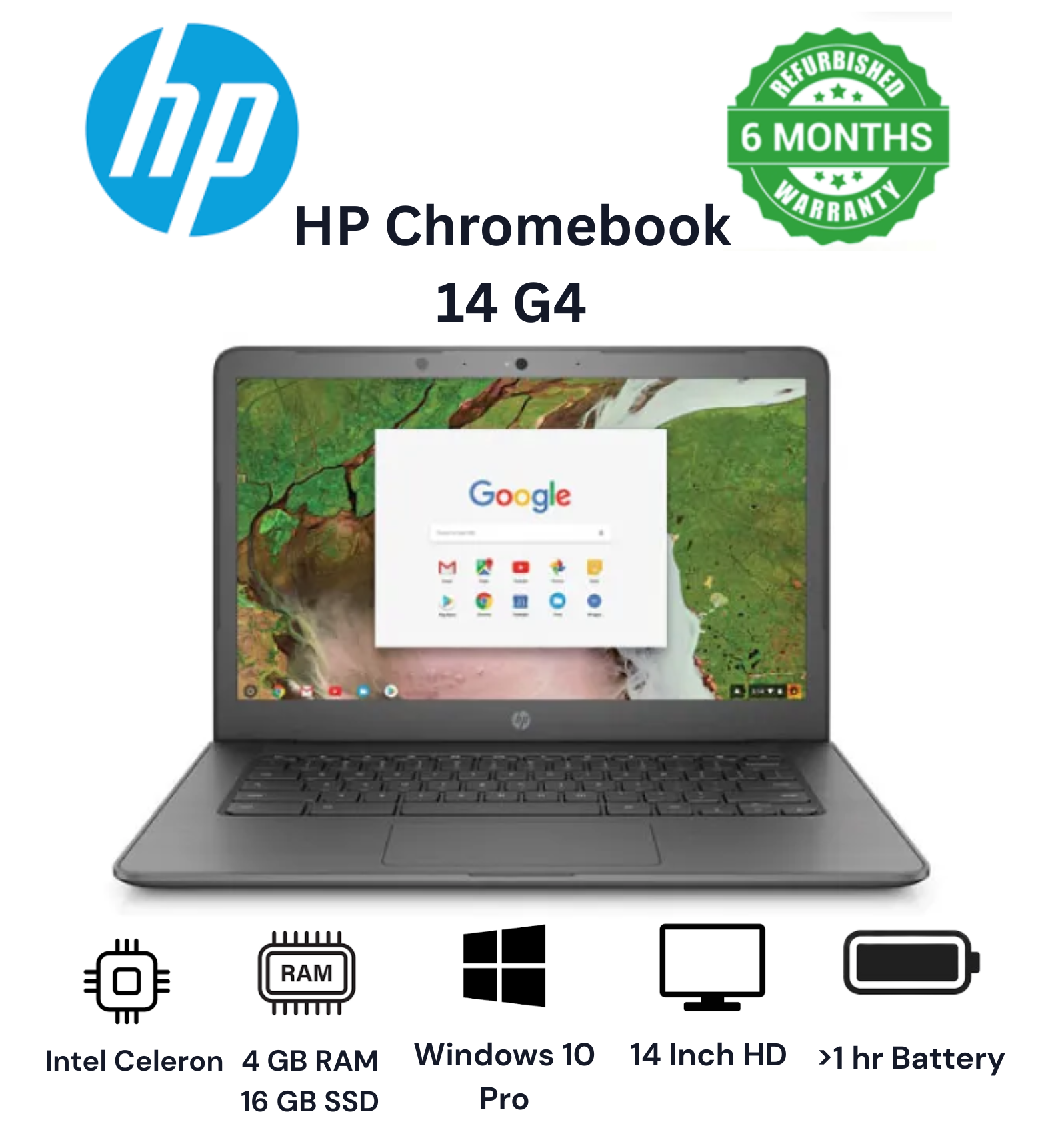 Limited Time Offer Refurbished HP  14 G4 Intel Celeron 4GB Ram 16gb SSD Storage 14Inch Screen Size with Pre Istalled Windows black in color TECHNO SUPREME