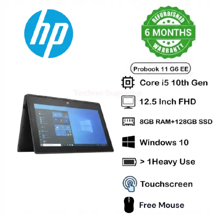 (Free Mouse) HP Probook 11 G6 EE Touchscreen Laptop Intel Core i5 10th Generation X360 Refurbished Laptop 8GB RAM 128GB SSD 12.5 Inch Screen with Windows and Microsoft Office Installed