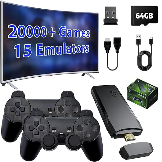 Wireless Retro Game Console,Retro Game Dongle,Plug & Play Video TV Game Dongle within 20000+ Games Built-in, 9 Classic Emulators, 4K HD Nostalgia Game for TV, Dual 2.4G Wireless Control