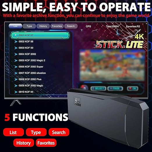 Wireless Retro Game Console,Retro Game Dongle,Plug & Play Video TV Game Dongle within 20000+ Games Built-in, 9 Classic Emulators, 4K HD Nostalgia Game for TV, Dual 2.4G Wireless Control