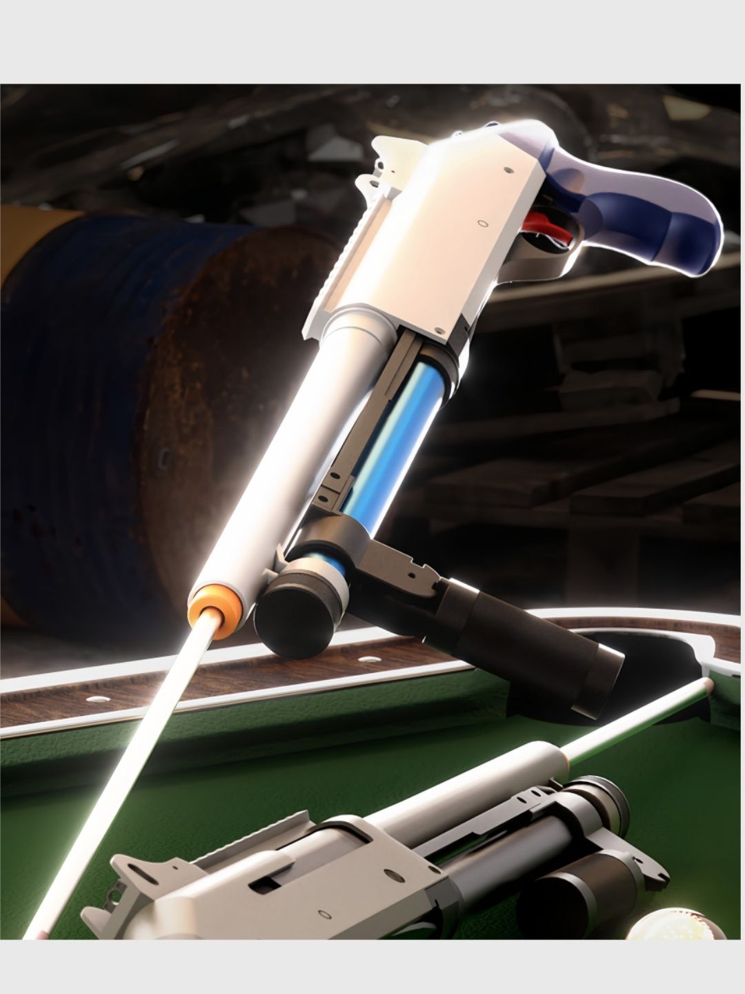 Automatic launch of billiard cue, competitive games, precision shooting, gun-shaped billiard cue, snooker