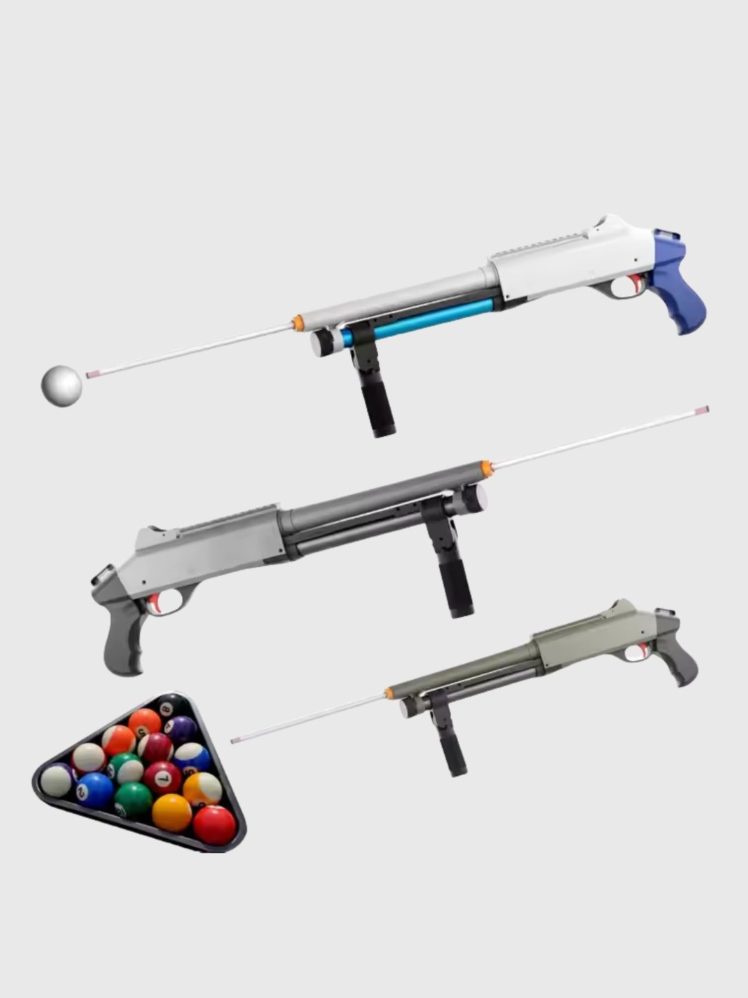 Automatic launch of billiard cue, competitive games, precision shooting, gun-shaped billiard cue, snooker