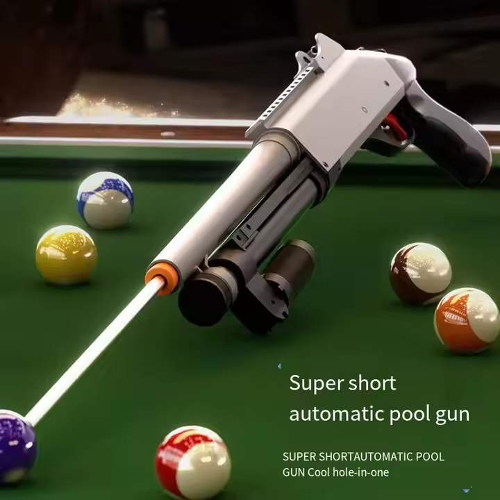 Automatic launch of billiard cue, competitive games, precision shooting, gun-shaped billiard cue, snooker